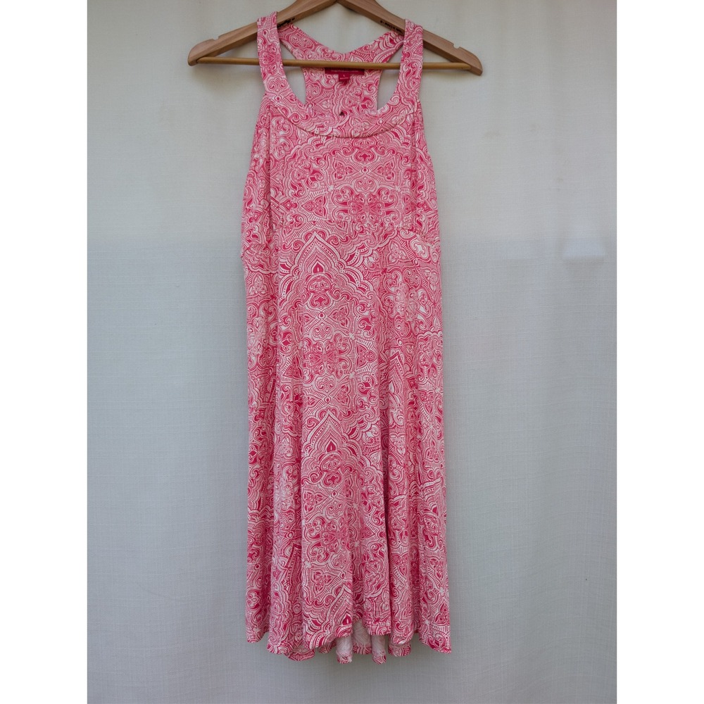 Krimson Klover Medallion Midi Dress Womens L Pink Rayon Stretch Resort Boho